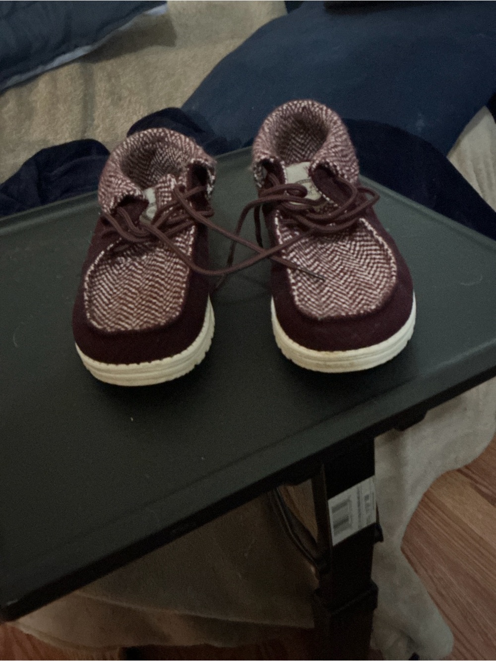 Hey Dude Burgundy Knit-Accent Moccasins (women’s 8)